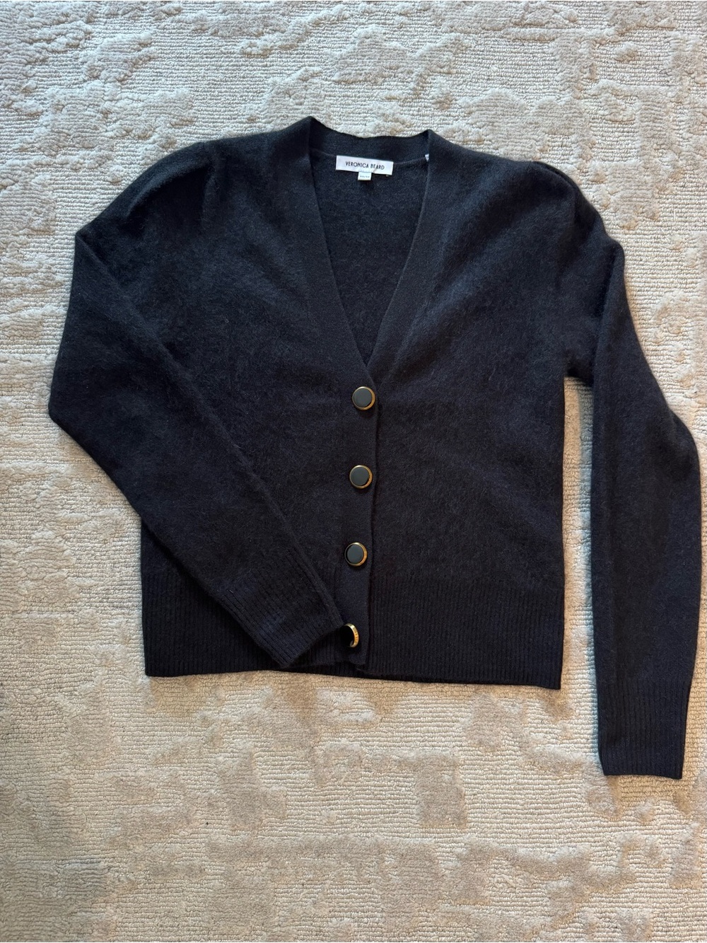 Veronica Beard Black V-Neck CashmeCardigan with Gold-Trim Buttons only worn once